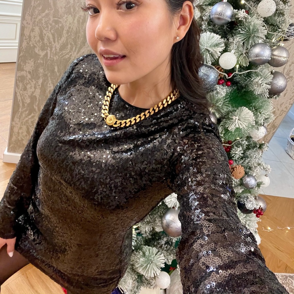 Reformation sequin black mini dress XS